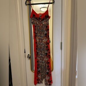 Free People Orange And Black Morning Song Button Front Maxi Dress Small
